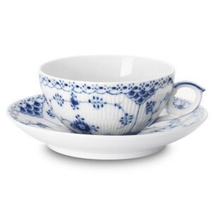 BLUE FLUTED HALF LACE CUP & SAUCER