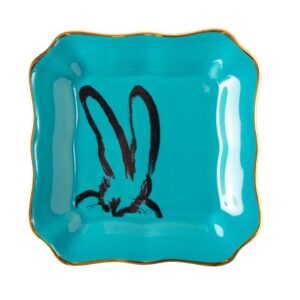 HUNT SLONEM INTERNATIONAL LLC BUNNY PORTRAIT PLATE TURQUOISE