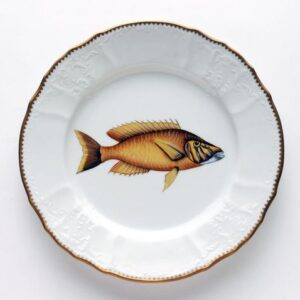 ANTIQUE FISH 9.75" ACCENT PLATE GOLD w/LAVENDER HIGHLIGHTS