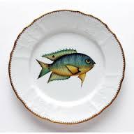 ANTIQUE FISH 9.75" ACCENT PLATE AQUA / YELLOW