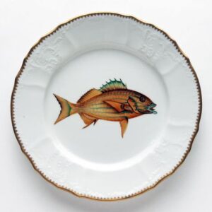ANTIQUE FISH 9.75" ACCENT PLATE GOLD w/AQUA FIN