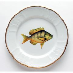 ANTIQUE FISH 9.75" ACCENT PLATE GOLD w/AQUA HIGHLIGHTS