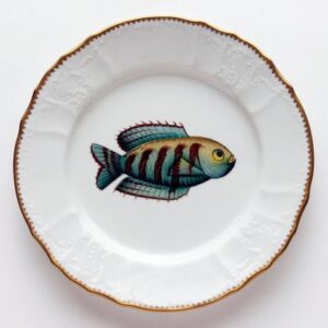 ANTIQUE FISH 9.75" ACCENT PLATE AQUA  w/BROWN STRIPE