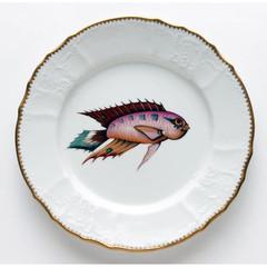 ANTIQUE FISH 9.75" ACCENT PLATE ORANGE/LAVENDER/AQUA