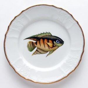 ANTIQUE FISH 9.75" ACCENT PLATE GREEN & ORANGE