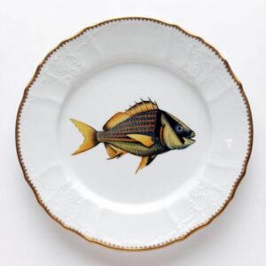 ANTIQUE FISH 9.75" ACCENT PLATE GOLD & BLUE STRIPES