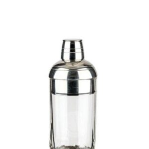 IN VINO VERITAS BAR NOUVEAU GLASS PEWTER COCKTAIL SHAKER