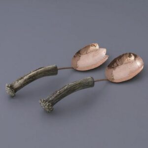 BEN AND LAEL COPPER MED SPOON SALAD SET W ANTLER HANDLES