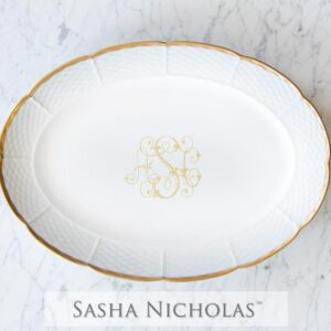 WEAVE  24k OVAL PLATTER WITH MONOGRAM