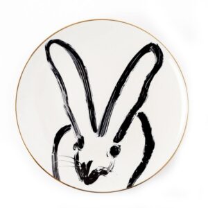 HUNT SLONEM INTERNATIONAL LLC RABBIT RUN DINNER PLATES BLACK PAINT WITH GOLD RIM
