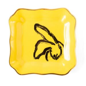HUNT SLONEM INTERNATIONAL LLC BUNNY PORTRAIL PLATE YELLOW
